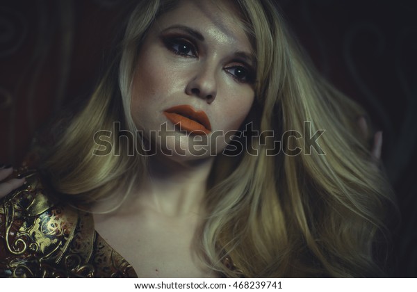 Blonde Long Hair Gold Red Skull Stock Photo Edit Now 468239741