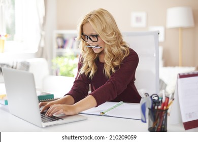 Blonde Teenager Hard Working At Home 