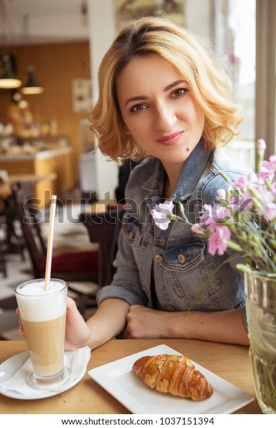 Blonde Dark Roots Caucasian Woman Casual Stock Image