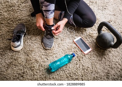 Blonde Woman Getting Dressed For Workout