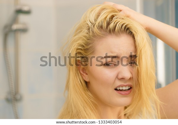 Blonde Woman Having Problems Greasy Oily People