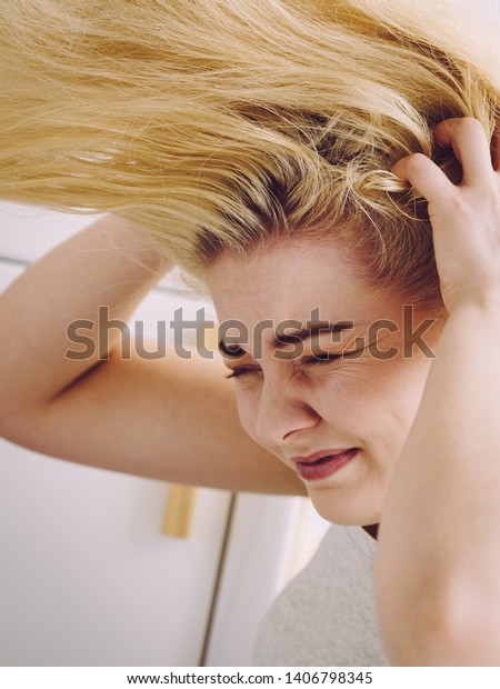 Blonde Woman Having Problems Greasy Oily Stock Photo Edit Now