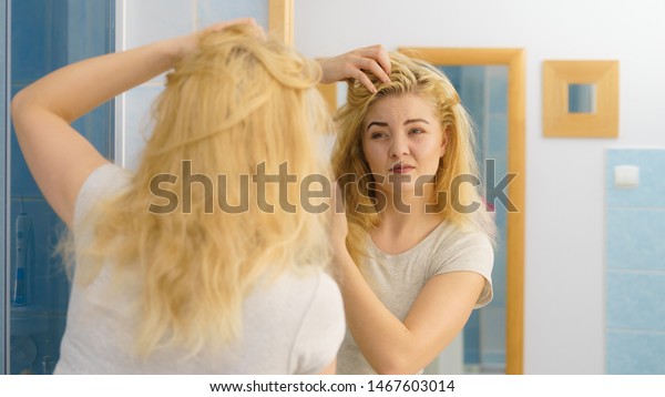 Blonde Woman Having Problems Greasy Oily Stock Photo Edit Now