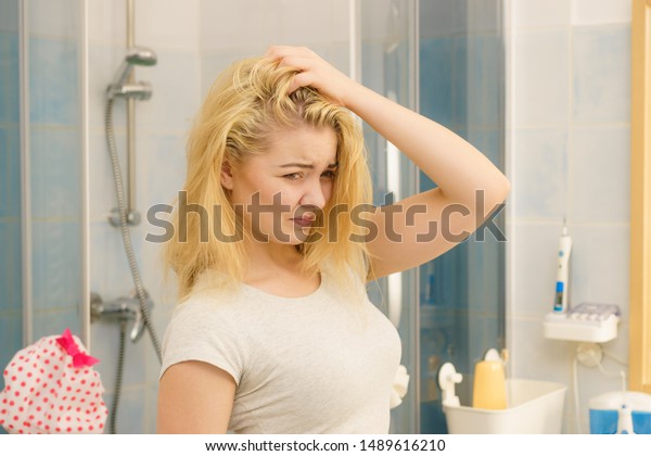 Blonde Woman Having Problems Greasy Oily Stock Photo Edit Now