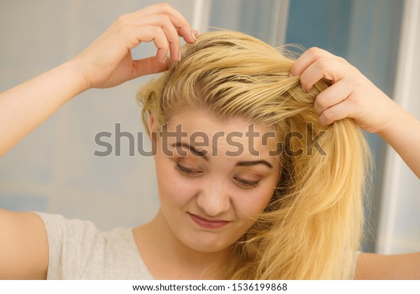 Blonde Woman Having Problems Greasy Oily Stock Photo Edit Now