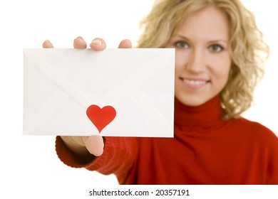 Blonde Woman Holding An Envelope