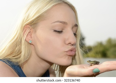 Blonde Woman Kissing Frog