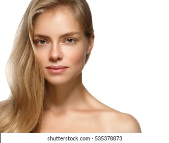 Blonde Woman Natural Hair Beauty Closeup Portrait