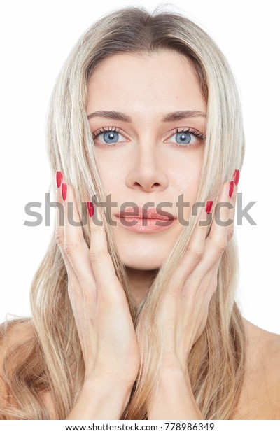 Blonde Woman Natural Makeup Blue Eyes Stock Photo Edit Now 778986349