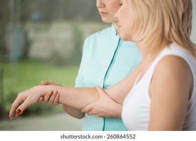 Blonde Woman Participating In Rehabilitation After Stroke