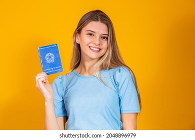 Blonde Woman With A Work Card And Social Security (Work Card And Social Security)