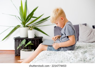 Blondy Boy Spend Your Leisure Time With Tablet At Home