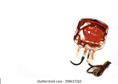 Blood Bag Nearly Empty Isolated On White Background.