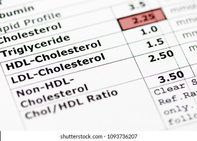 Blood Chemistry Report Showing A Lipid Profile With High Triglyceride Levels.