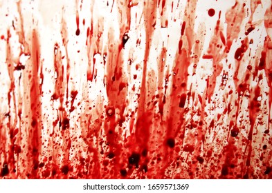 Blood Clot Concept. Splashes And Smears Of Real Clotted Drop On A White Surface.