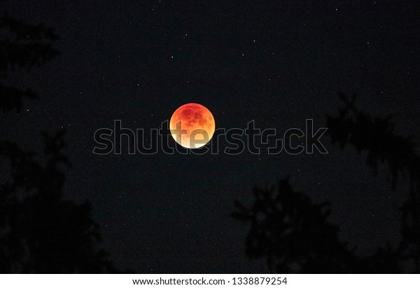 Blood moon,  Super moon, Wolf moon, full moon, lunar\
eclipse in the night sky