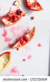 Blood Orange Peel On Light Marble Background. Tasty Red Citrus Fruit. Vitamin C Concept. Organic Food