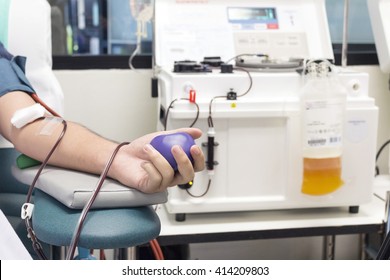 Blood Plasma Donation Process, Hand Squeezing A Rubber Ball