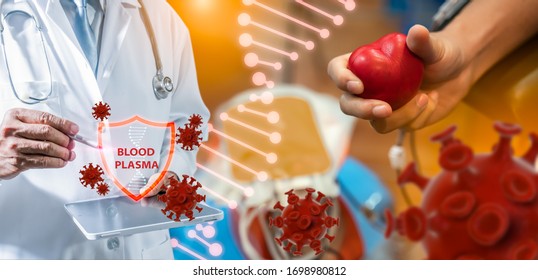 Blood Plasma For Treatments Coronavirus(Covid-19) Patients Concept.Doctor Is Being Sought Blood Plasma From Recovered Covid-19 Patients.Research To The Coronavirus Disease 2019 Infection Treatments.