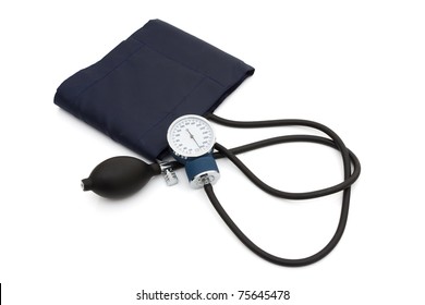 A Blood Pressure Reading Device, Sphygmomanometer Isolated On White, High Blood Pressure