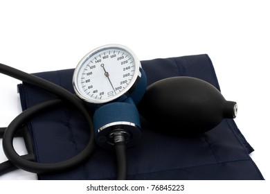 A Blood Pressure Reading Device, Sphygmomanometer Isolated On White, High Blood Pressure