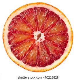 Blood Red Orange Slice Isolated On White Background