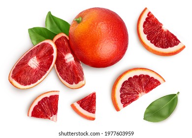 Blood red oranges isolated on white background with clipping path. Top view. Flat lay