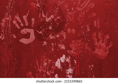 Blood red paint smudged fingerprints crime forensic evidence background.