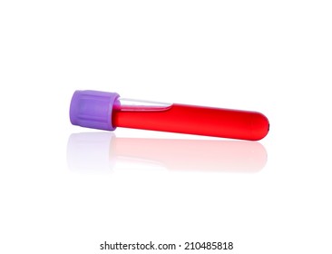 Blood Sample Vial With Blood Specimen On White Background (with Shadow)