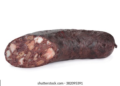 Blood sausage closeup isolated on white background