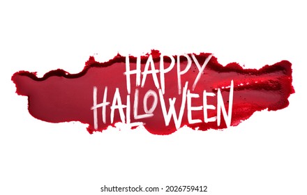 Blood Spot With Text HAPPY HALLOWEEN On White Background