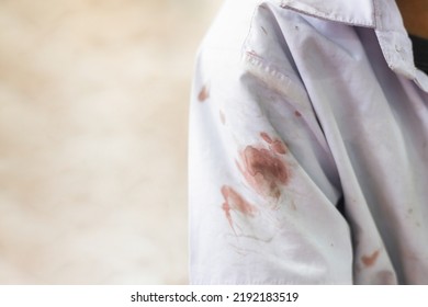 Blood Stain On White Kid Shirt From Daily Life Activity Using For Cleaning Concept Idea