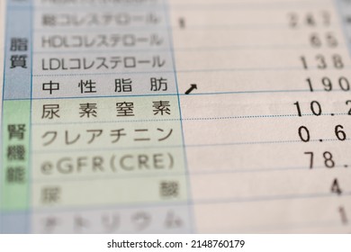 Blood Test Results Showing A Value Of Neutral Fat Higher Than Standard. Translations Of 中性脂肪  