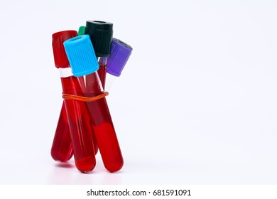 Blood Test,Blood Analysis ,Syringe And Blood Test Tube On White Background.