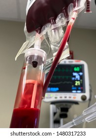 Blood Transfusion with Biohazard bag transfer attached with IV tubing
