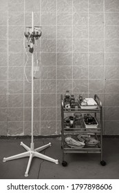 Blood Transfusion Machine And Medication Table In The Old Hospital 