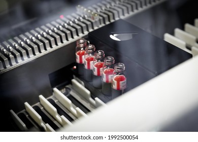 Blood type detection procedute using laboratory equpment at clinical laboratory. Medical healthcare technology concept