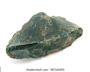 Bloodstone rough mineral specimen isolated on a white background
