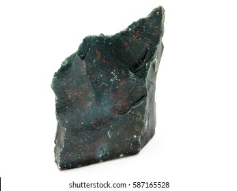 Bloodstone rough mineral specimen isolated on a white background