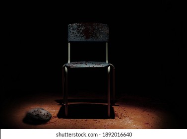 Bloody Chair In An Interrogation Room