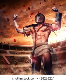 Bloody Gladiator After Fight On Colosseum Arena.