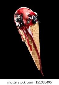 Bloody Halloween Ice Cream With Spiders