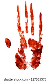  Bloody Hand Print Isolated On White Background