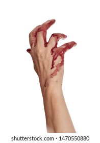 Bloody Hand, Reaching, Isolated On White. Female.