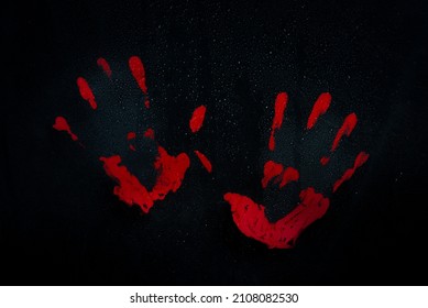 Bloody Handprints On Black Background Call Stock Photo (edit Now 