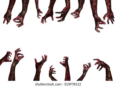 Bloody Hands Background, Maniac, Blood Zombie Hands, Zombie Theme, Halloween Theme Zombi Horror Scary Death Isolate Hands Ghost On White Background