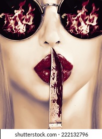 Bloody Knife On Lips