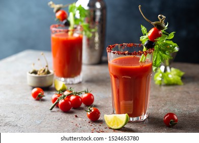 Bloody Mary cocktail. Alcoholic drink with vodka in a glass