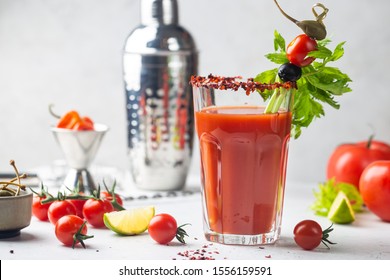 Bloody Mary Cocktail. Alcoholic Drink With Vodka In A Glass