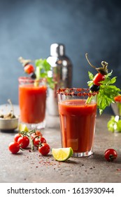 Bloody Mary Cocktail. Alcoholic Drink With Vodka In A Glass